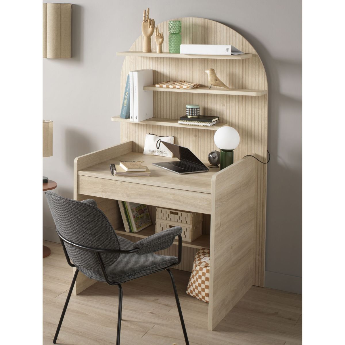 Commode à langer évolutive en bureau - décor bois chêne sépia forme arche