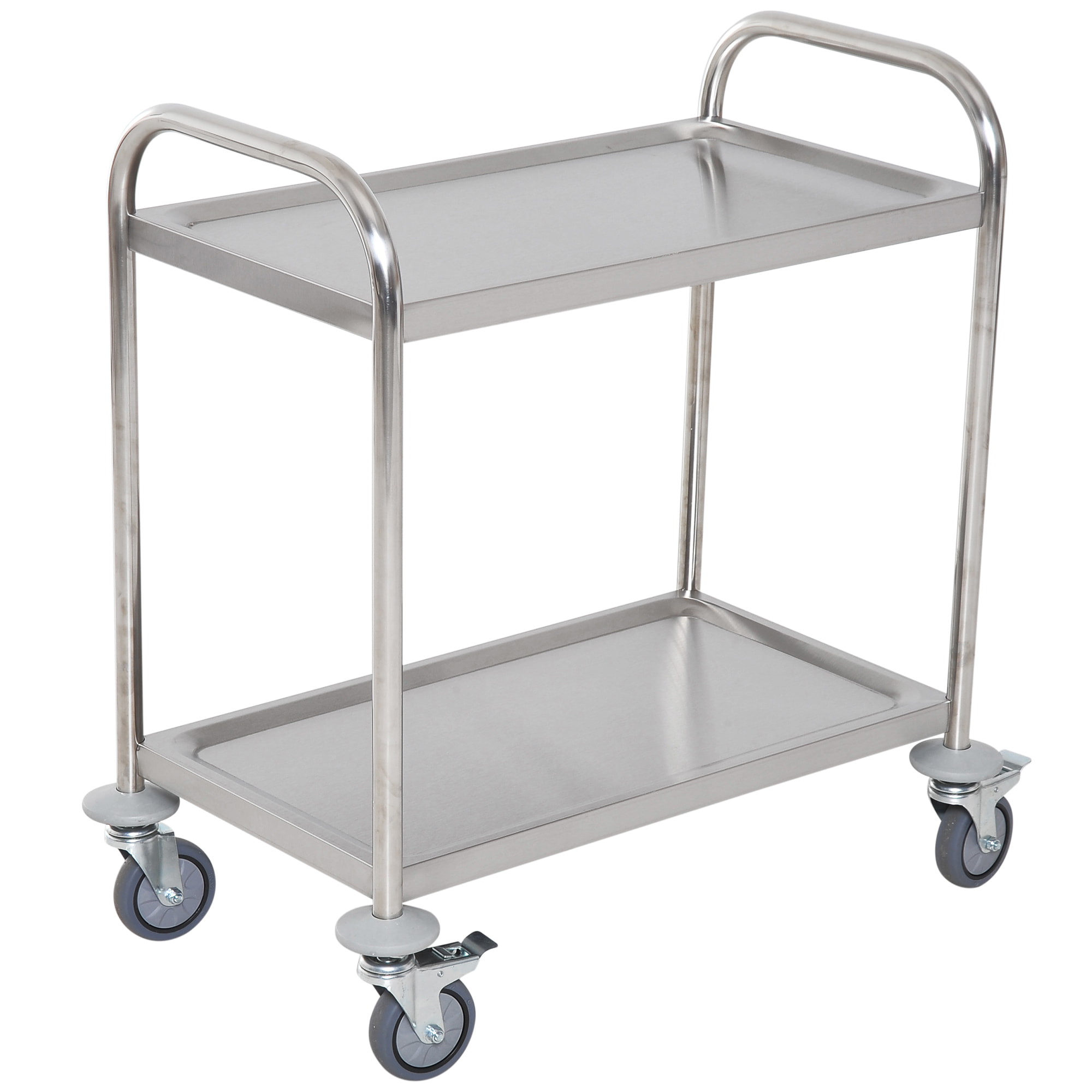 HOMCOM Chariot de service desserte de cuisine à roulettes 2 étagères 71L x 41l x 81H cm acier inox. chromé