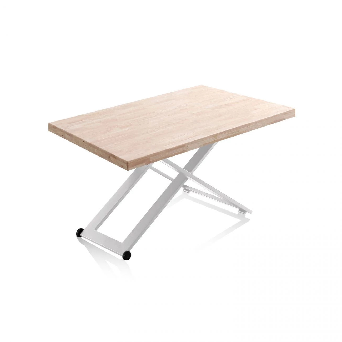 Mesa de centro elevable con patas metálicas y ruedas en blanco y roble 120x49-76 cm Lada Blanco - Roble