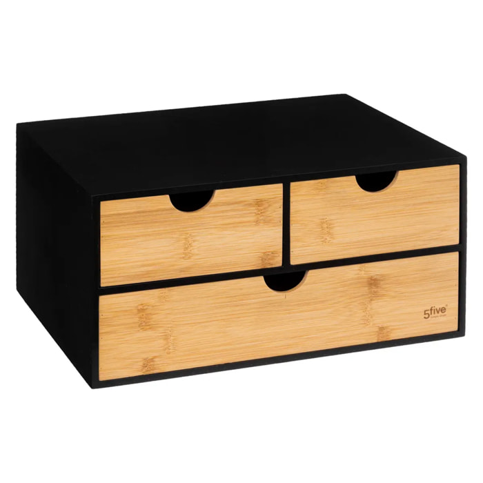 Tour de rangement bureau 3 tiroirs bambou "Bava" noir
