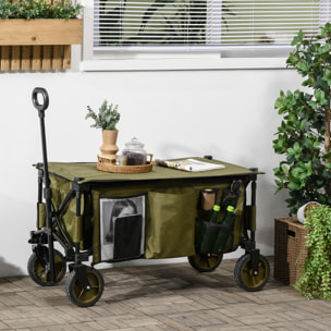 Carro Plegable de Jardín con Ruedas Carro para Playa con Mango Telescópico Tablero Plegable 5 Bolsas Marco de Acero Carga 100 kg para Compra Patio 108x55x93 cm Verde