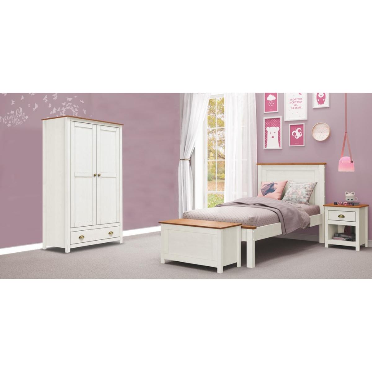 Letto singolo 90x190 in legno bianco/noce