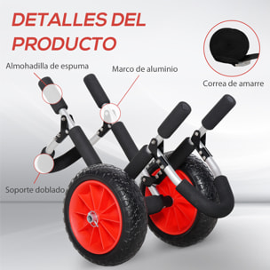 Carrito de Tablas de Surf Carrito de Transporte Plegable con 2 Ruedas Carga 45 kg y Marco de Aluminio para Tablas de Surf con Espesor Inferior a 12,5 cm 64x55x38,5 cm Negro y Rojo