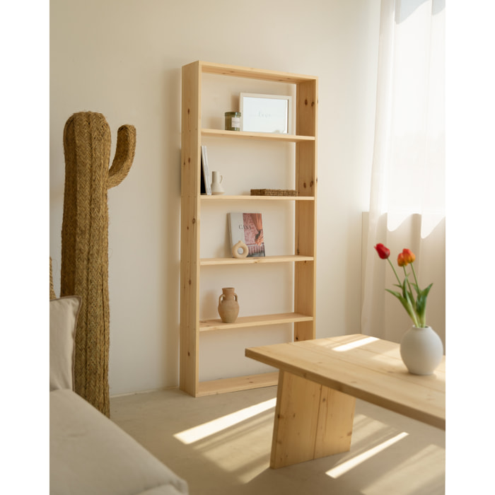 Estantería de madera maciza tono natural con 4 estantes Alto: 182 Largo: 80 Ancho: 20