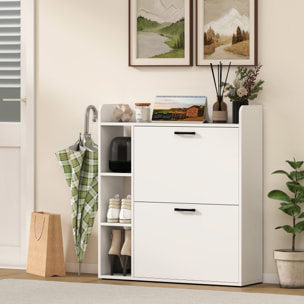 Zapatero Estrecho 2 Puertas, Mueble Zapatero con 3 Estantes Laterales y Estantes Ajustables, para 15 Pares de Zapatos, para Pasillo, Entrada, Espacio Reducido, 83x24x90,5 cm, Blanco