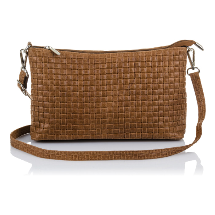 Zia Borsa a tracolla Donna.Pelle autentica Camoscio Inciso Geometrico
