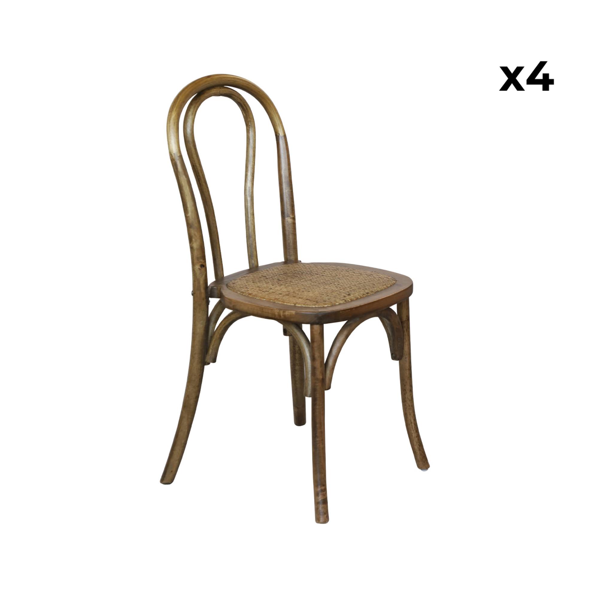 Chaise vintage bois et rotin (lot de 4) BASTILLE