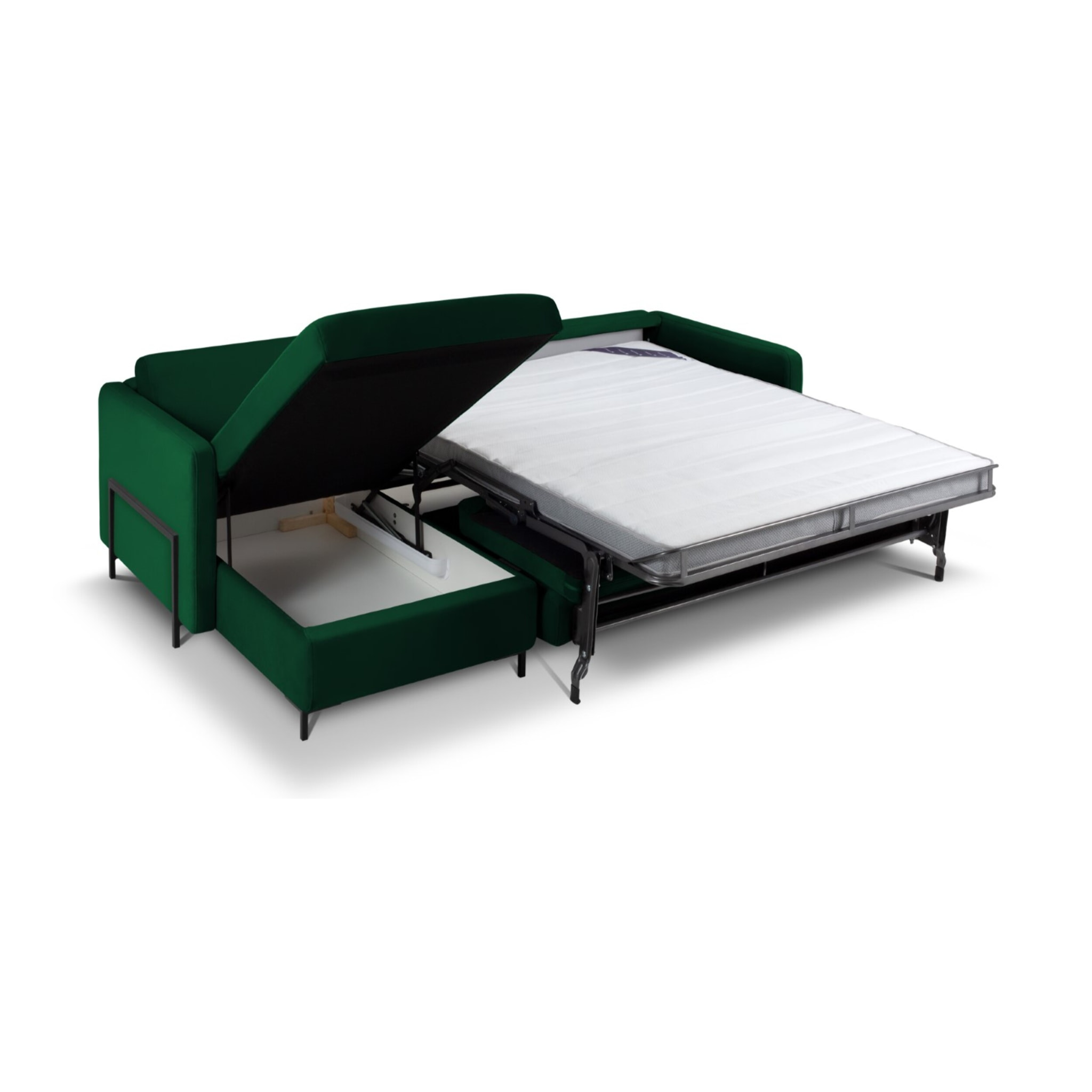 Canapé d'angle gauche convertible "Yanis" 4 places en velours vert bouteille