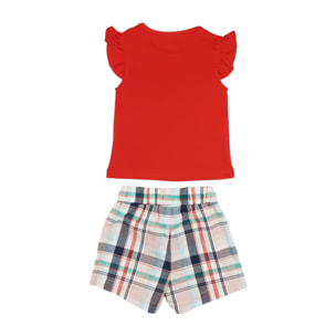 SET 2 PCS TSHIRT JERSEY ROSSO TULIPANO SHORT SCOZZESE