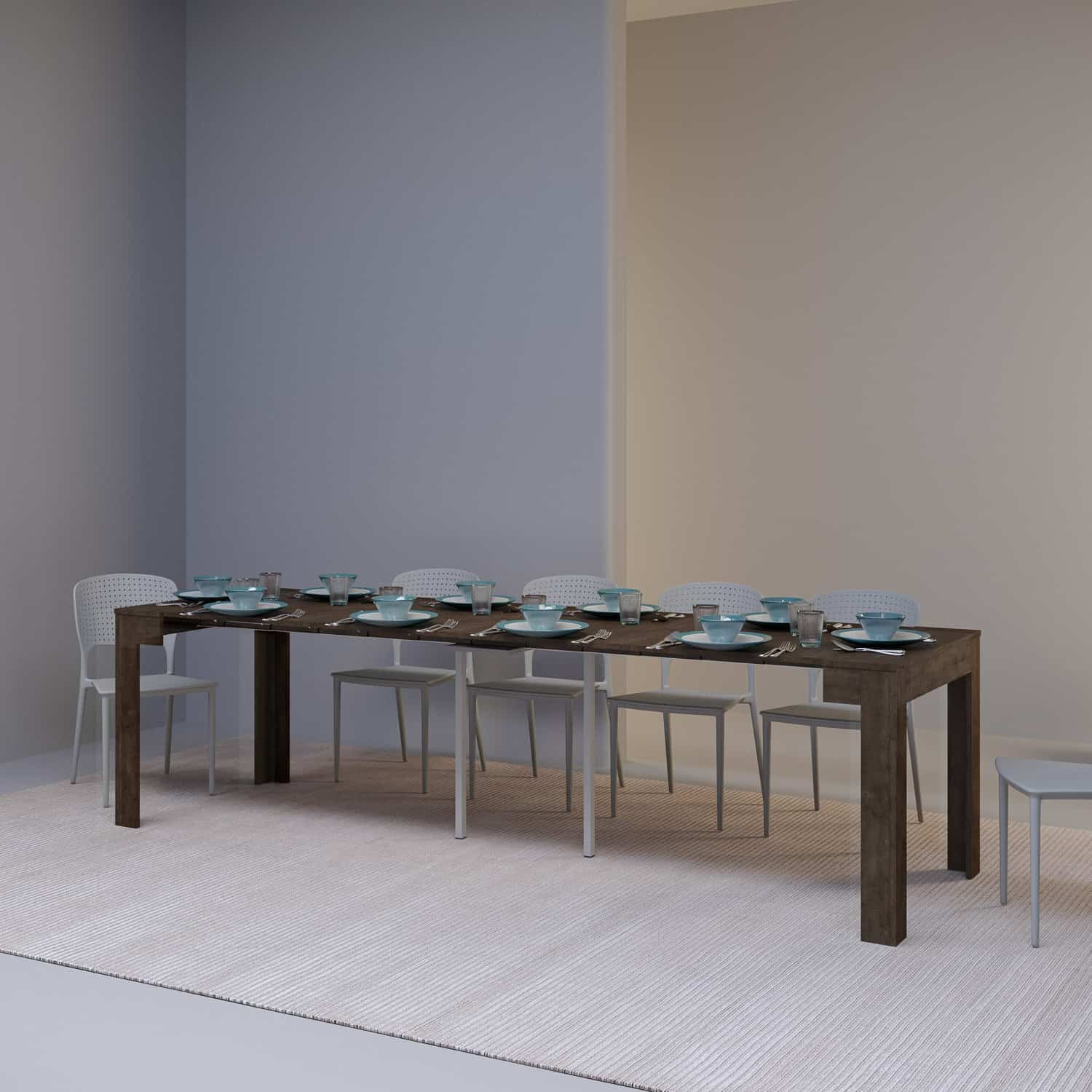 Consola extensible 90x42/290 cm Cayman nogal extensiones internas