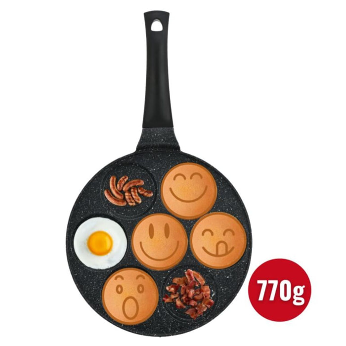 Poêle à crêpes et galettes avec 7 motifs smiley emoji 26cm Herzeberg HGCP267SML