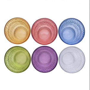 Set 6 bicchieri acqua colorati in vetro 31 cl, design moderno ed elegante, bicchieri resistenti per bibite cocktail e succhi, vetro certificato per alimenti senza piombo, lavabili in lavastoviglie