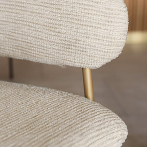 Lot de 2 fauteuils de table en tissu écru et pieds en métal doré EROS