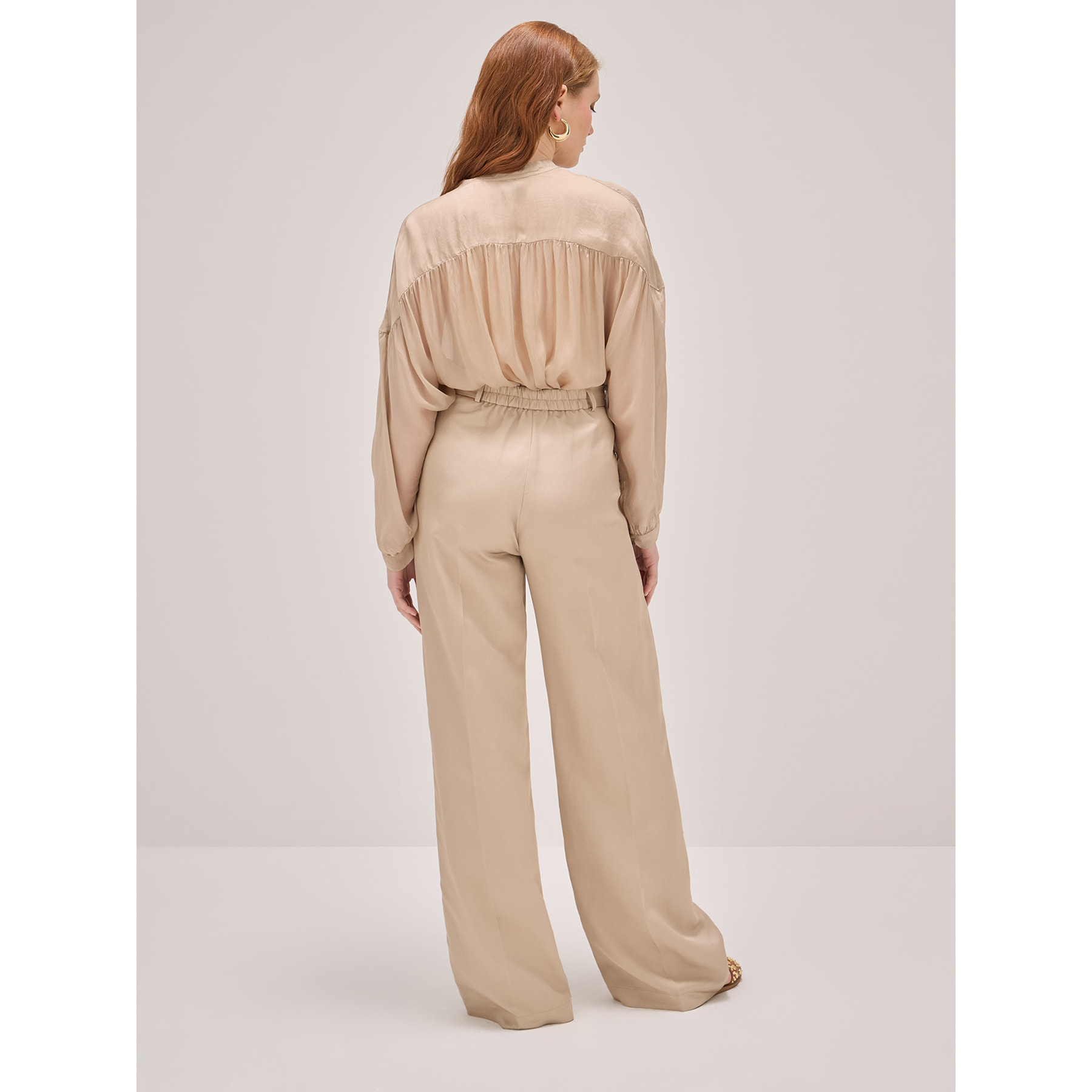 Oltre - Pantalones wide leg mezcla de lino - Beige