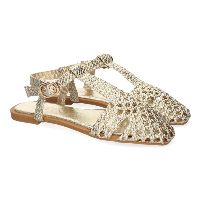 Sandalia Plana de Mujer, Comodas y Elegantes, Diseño Trenzado con Cierre de Hebilla