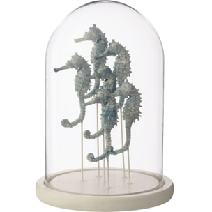 J-Line Cloche décorative Hippocampe - verre - blanc/bleu - large