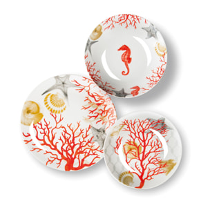 Service 18 assiettes Excelsa Coral, porcelaine, multicolore