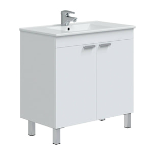 Mobile sottolavabo Florante, Mobiletto da bagno, Contenitore porta lavabo, Armadio per lavandino, 80x45 h80 cm, Bianco lucido