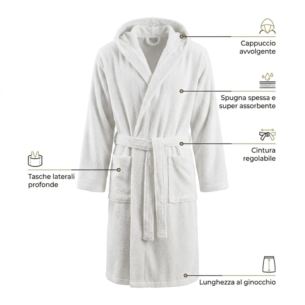 INTRECCI HOME Accappatoio Uomo e Donna, in Puro Cotone Jacquard 500 g, , Morbidezza Extra, Avvolgente, con Cappuccio e Tasche, Elegante e Confortevole,