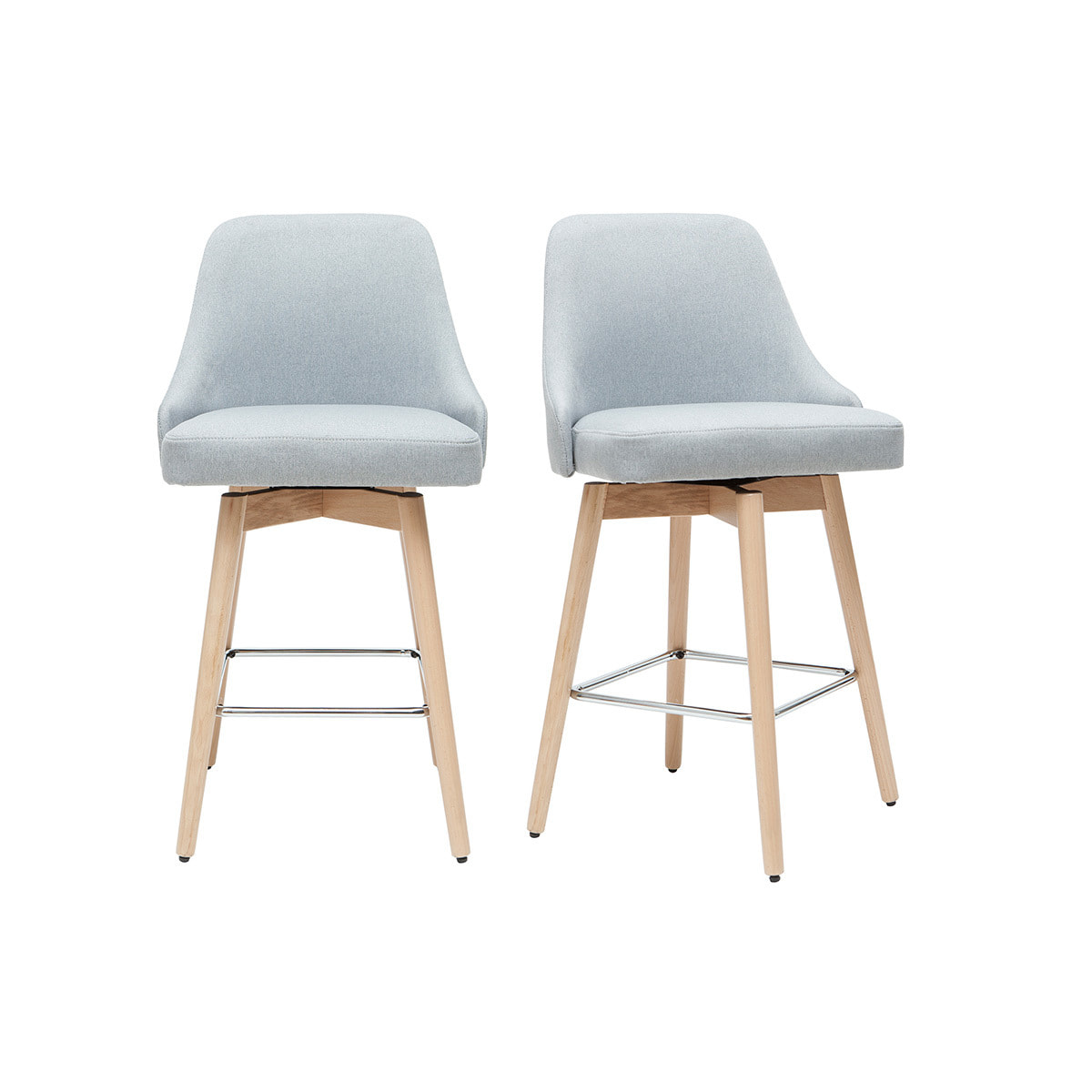 Tabourets de bar scandinaves pivotants 360° en tissu gris clair et bois hêtre massif H65 cm (lot de 2) HASTA