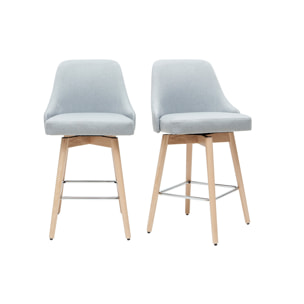 Tabourets de bar scandinaves pivotants 360° en tissu gris clair et bois hêtre massif H65 cm (lot de 2) HASTA