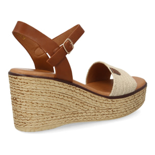 Sandalia cuña mujer elegante verano, tira de yute.