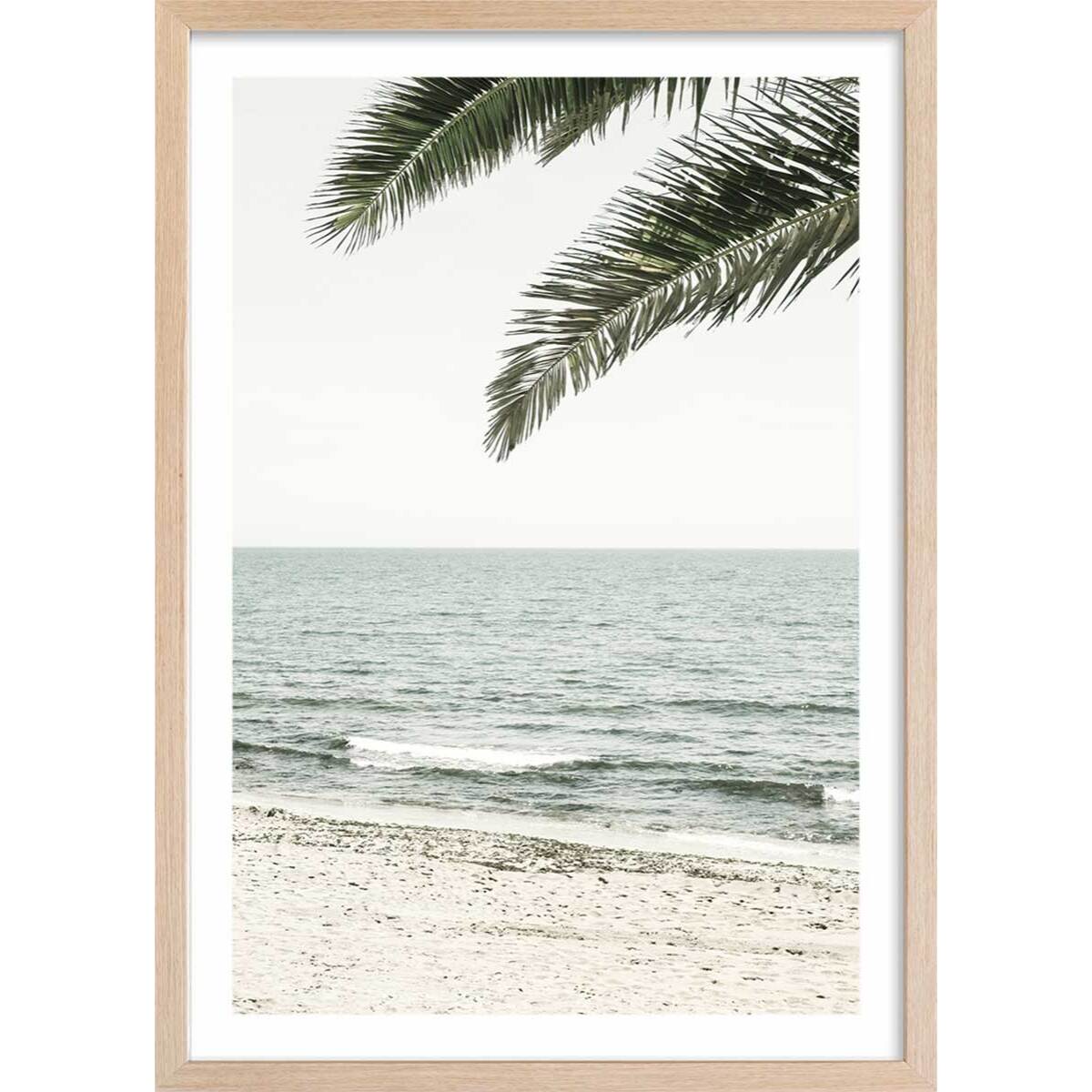 Poster plage tropicale Affiche + cadre en bois - Chêne