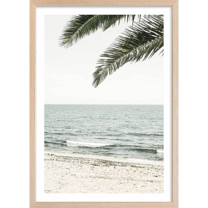 Poster plage tropicale Affiche + cadre en bois - Chêne