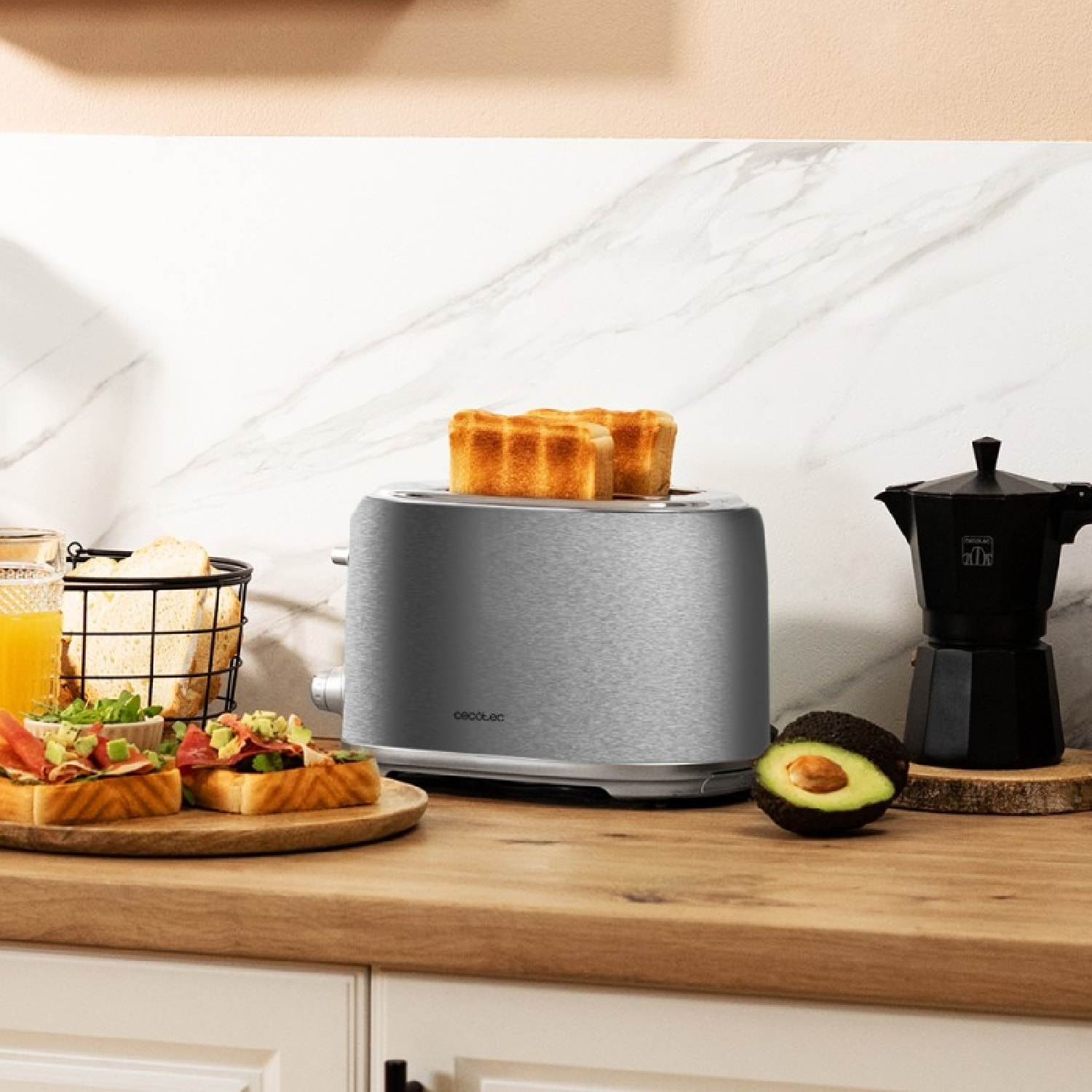 Cecotec Grille-pain vertical Toast&Taste 1000 Retro Double Inox