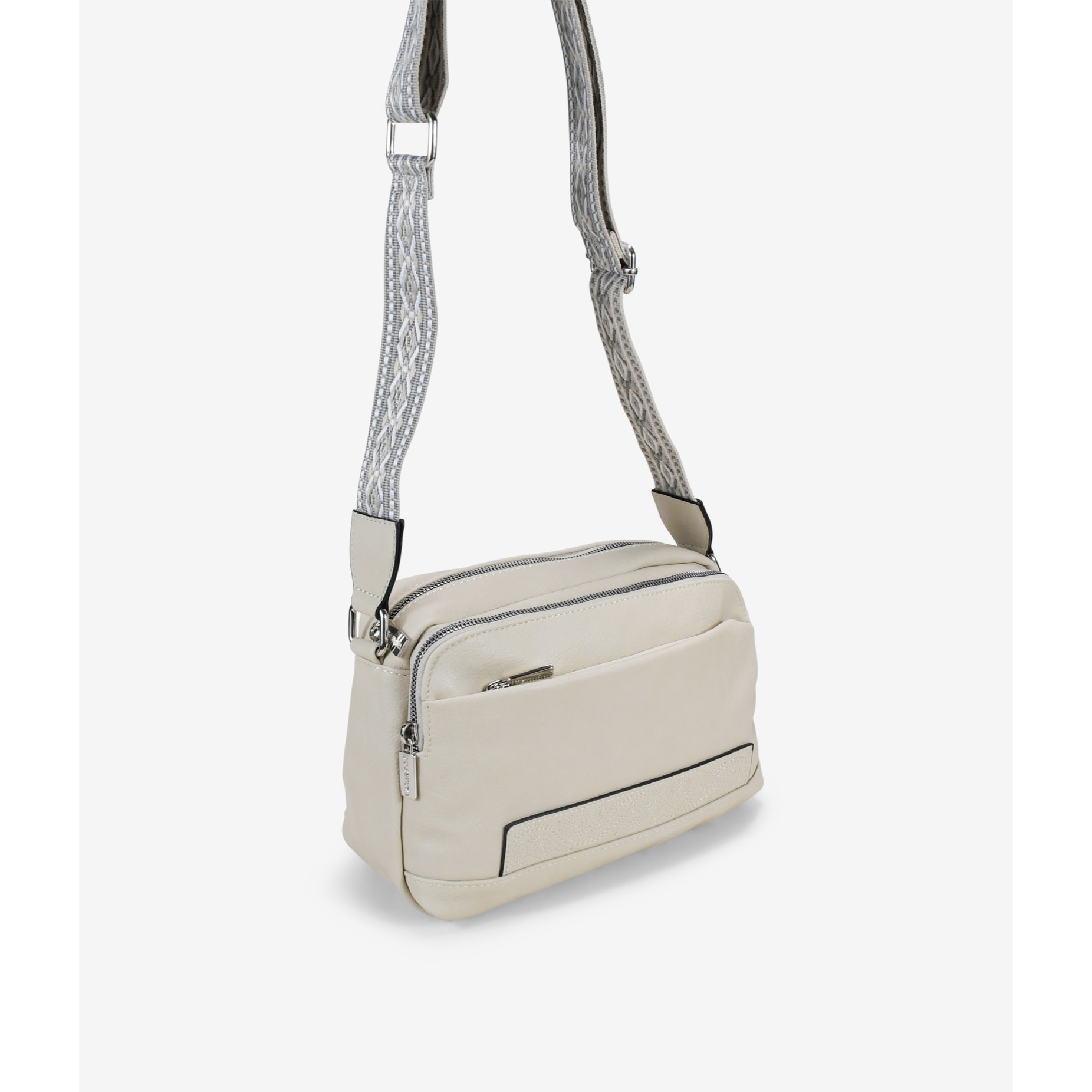 Bolso bandolera beige con asa étnica