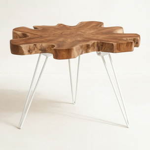 Bout de canapé en teck et pied en aluminium blanc KUTA