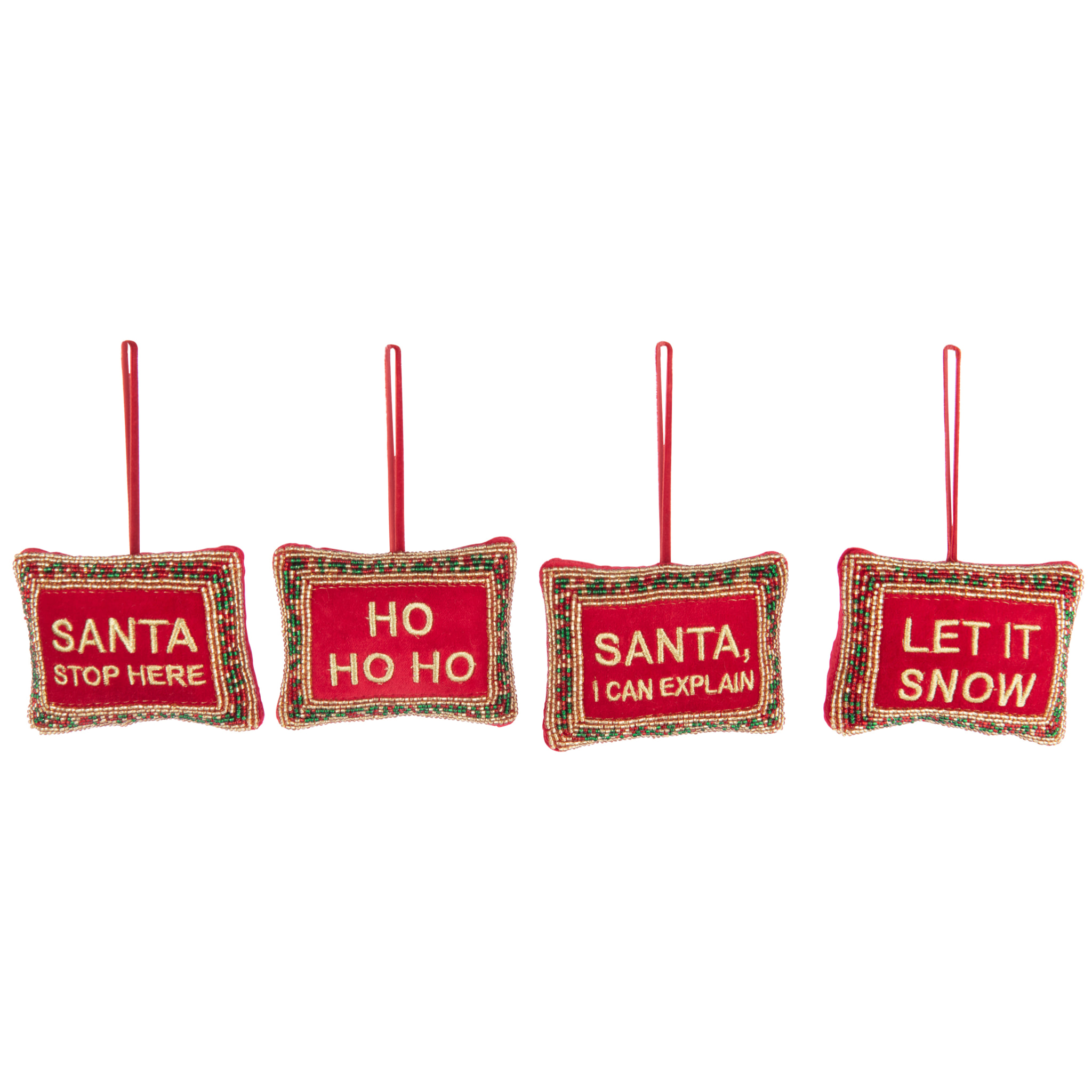 J-Line suspension Citations de Noël Perles - velours - rouge/or - lot de 4