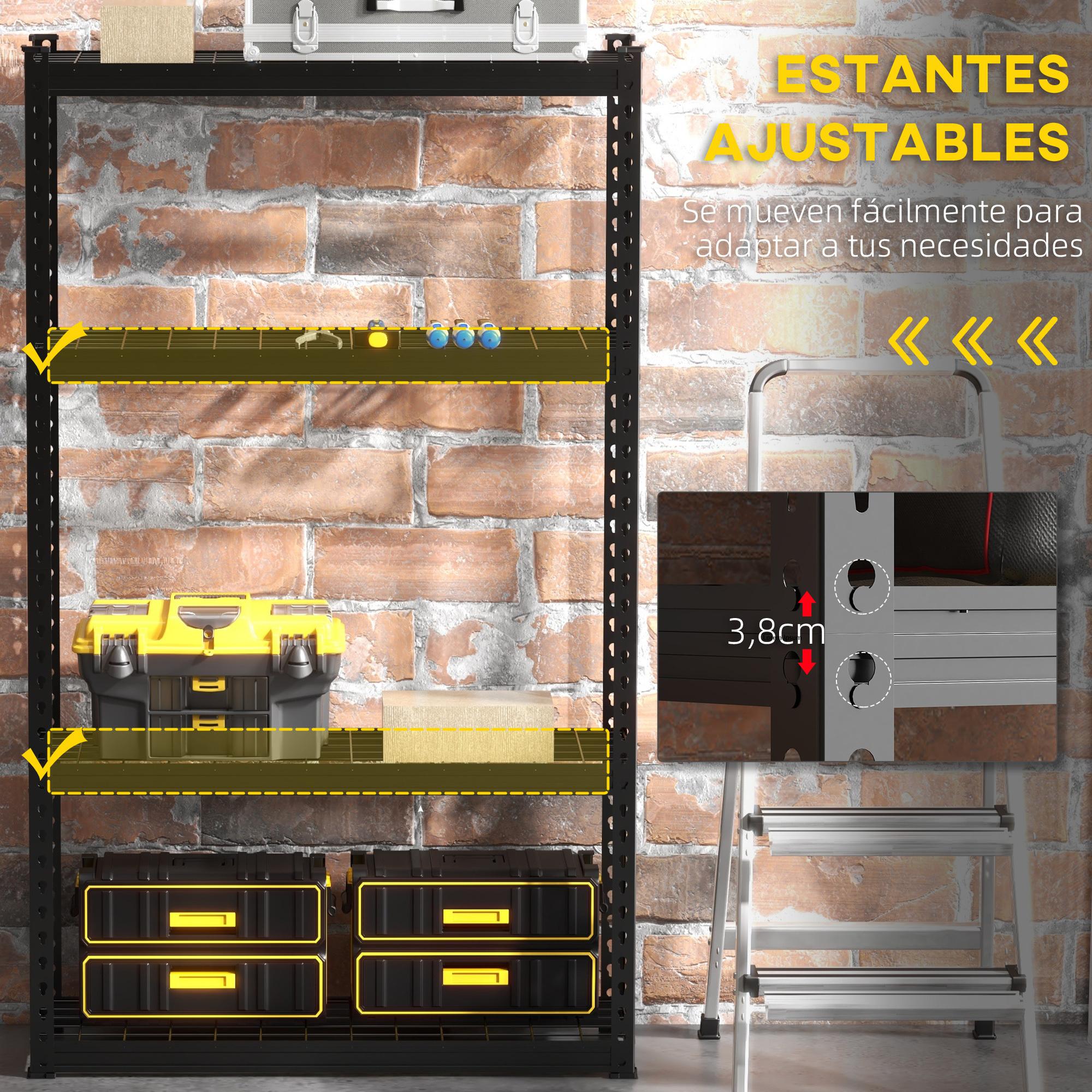 Estantería Metálica de 4 Niveles Estantería de Garaje de Acero Industrial Carga 600 kg con Estantes Ajustables para Tallar Cocina Hogar 70x30x152 cm Negro