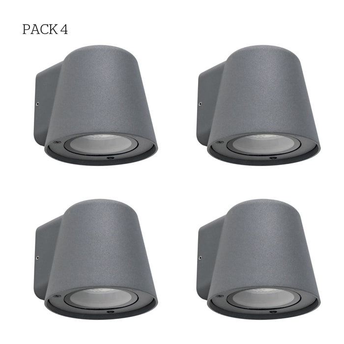 Forlight Cone - 4 Apliques de Pared Exterior de 1 Foco GU10 con IP44 de Color Negro