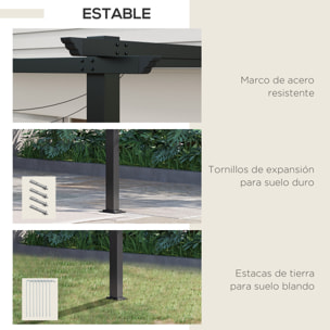 Pérgola de Pared de Jardín 4x3 m Gazebo Exterior Cenador con Techo Retráctil Tela de Poliéster y Marco de Acero para Patio Terraza Balcón Crema