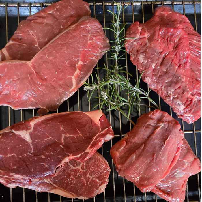 Boeuf Français : 2 steaks, 2 entrecôtes, 2 faux filets, 2 bavettes d'aloyau - 1,280kg