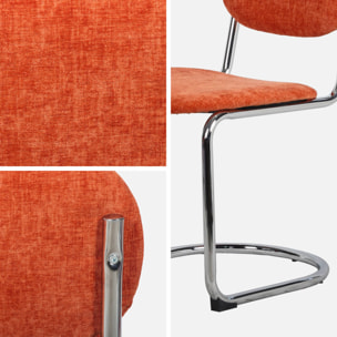 Lot de 2 chaises cantilever arrondie métal. tissu chenille orange et pieds chromés - L 47 x P 54.5 x H 81cm - Maloa