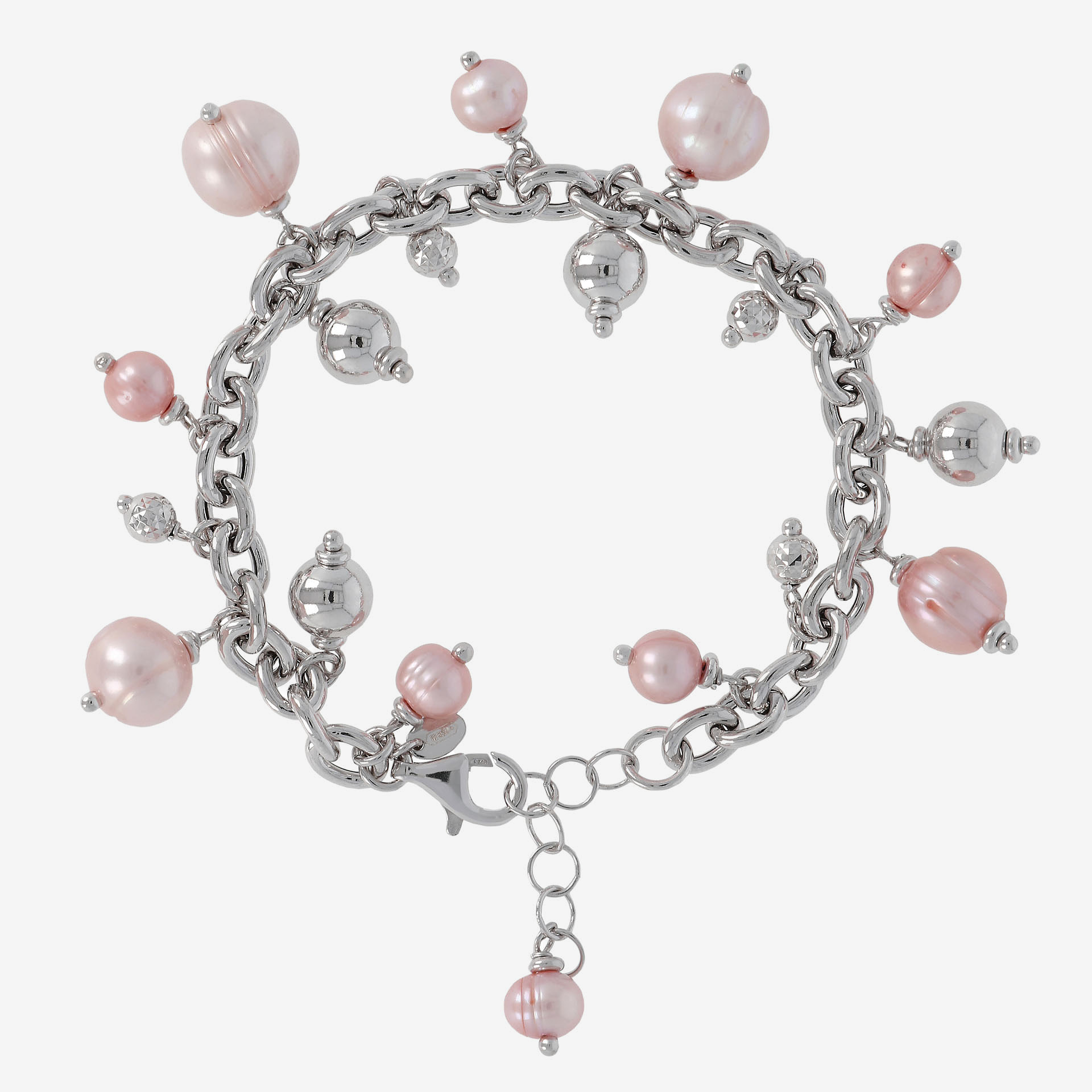 Bracciale con Catena Rolo e Charms in Perle d'Acqua Dolce Rosa Ø 7-10 mm