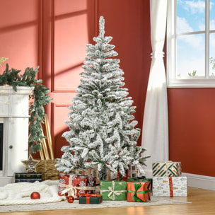 Árbol de Navidad Artificial 150 cm con Nieve Ignífugo con 358 Ramas Apertura Automática Base Plegable y Soporte Metálico Decoración Navideña para Interiores Verde