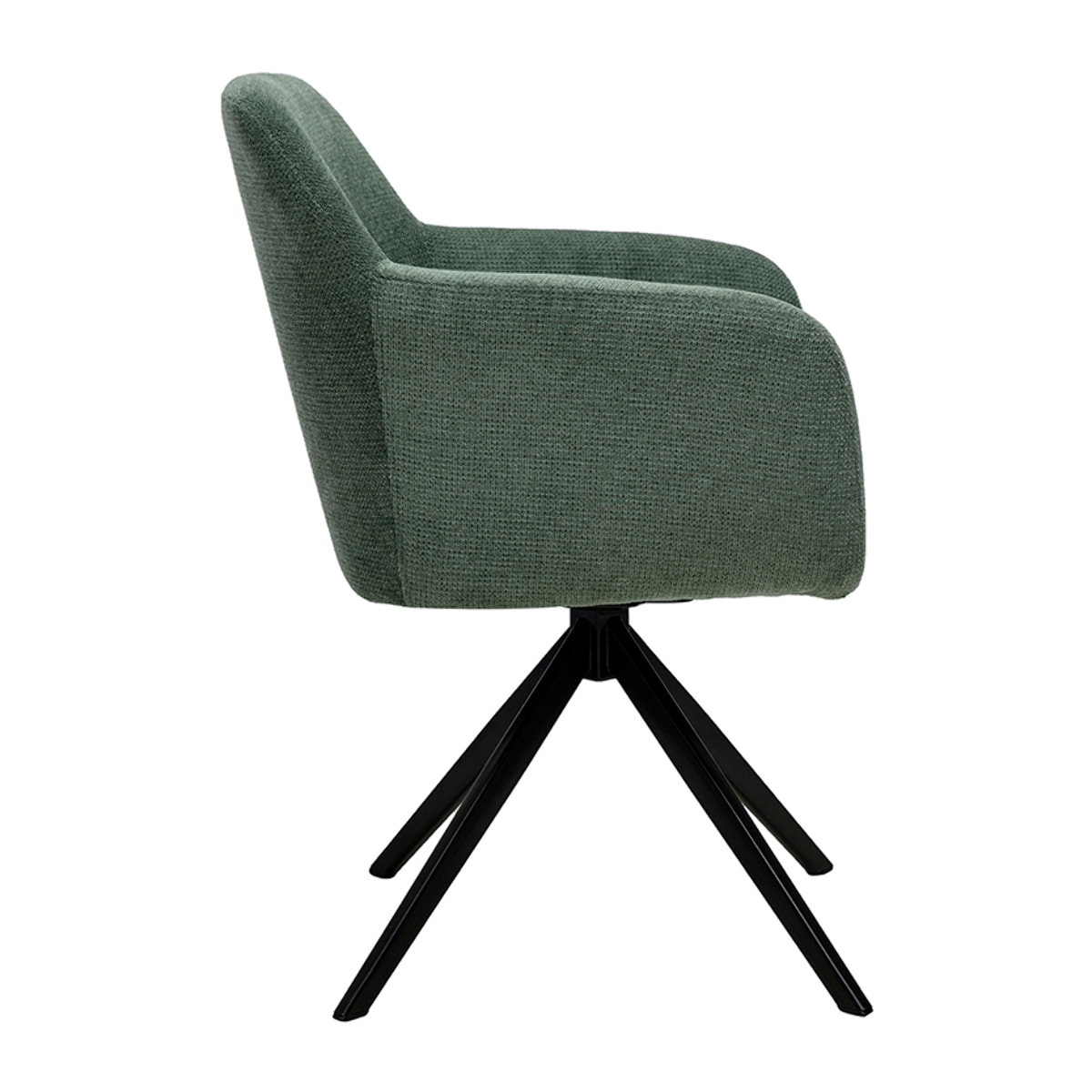 Chaise pivotante 360° en tissu chenille vert kaki et métal noir AMIKA