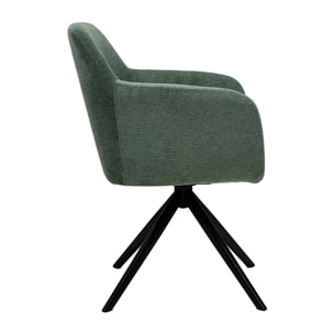 Chaise pivotante 360° en tissu chenille vert kaki et métal noir AMIKA