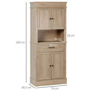 Buffet haut armoire de cuisine multi-rangement 2 placards 2 portes tiroir niche MDF panneaux aspect chêne clair