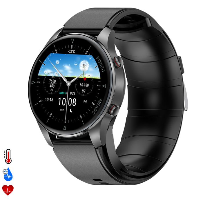 Smartwatch P50 con bomba de aire y balón prueba de presión arterial real. Termómetro corporal, frecuencia respiratoria.