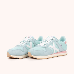 Sneakers de Estilo Retro Running en Serraje y Rejilla Color Celeste MUNICH MASSANA CLASSIC WMN 596