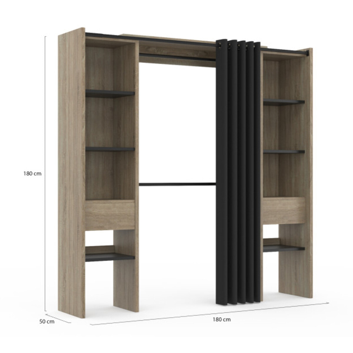 Dressing Justine extensible 120-180cm double colonne effet bois