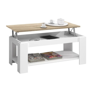 Mesa de centro elevable Ambit Blanco Artik (Blanco Mate) - Roble Canadian