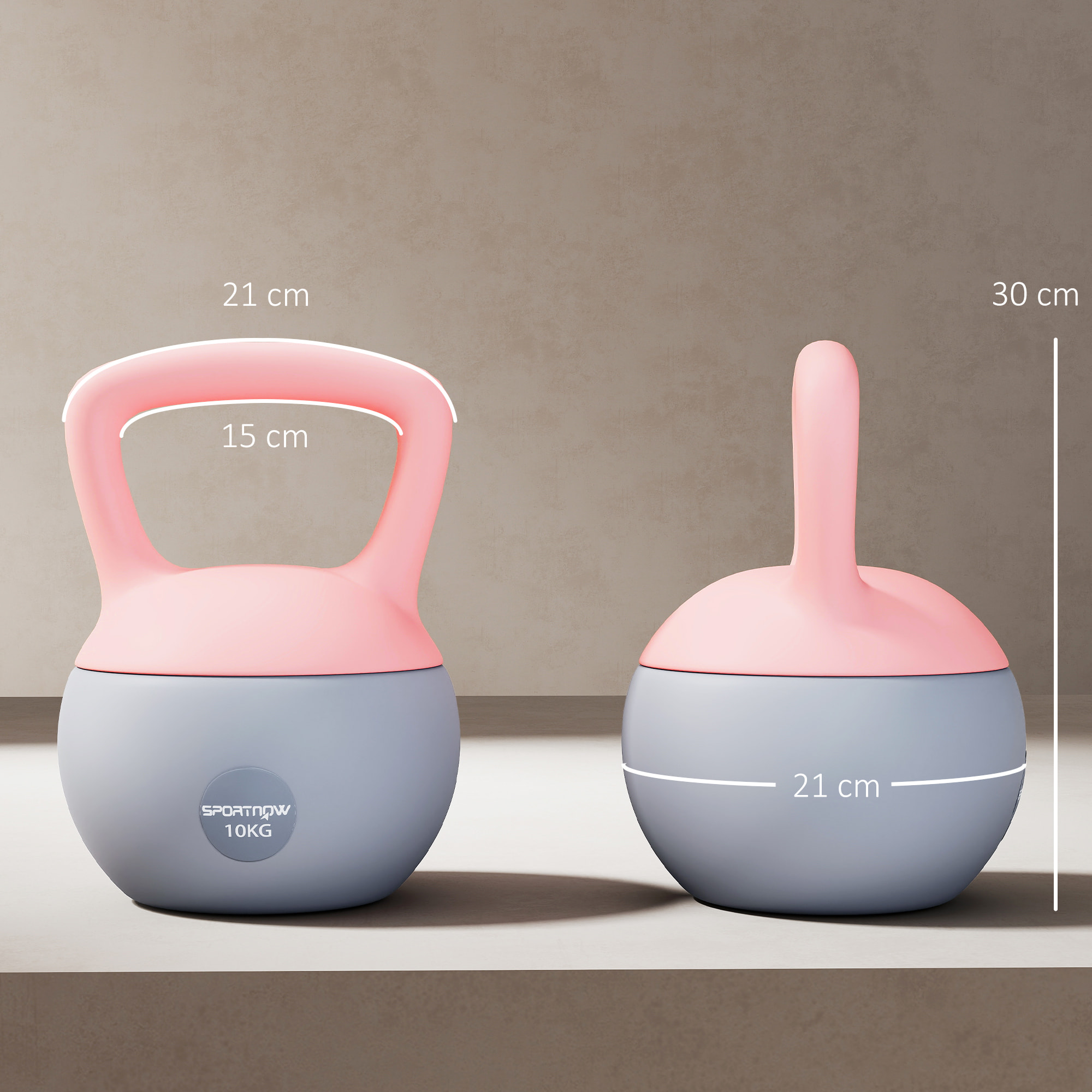 Pesa Rusa 10 kg, Soft Kettlebell Relleno de Arena Metálica y Mango Antideslizante, para Entrenamiento Culturismo en Casa, Gimnasio, Rosa Palo y Gris