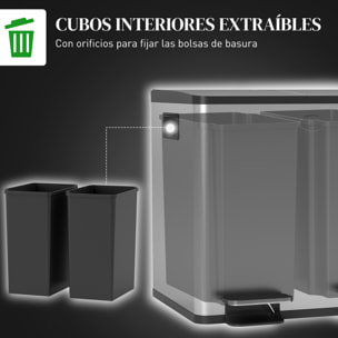 Cubo de Basura de Cocina con 2 Compartimentos 2x15L Papelera de Cocina de Acero Inoxidable con Pedales Tapas de Cierre Suave y Cubo Extraíble para Reciclaje Residuos Restos de Comida Plata