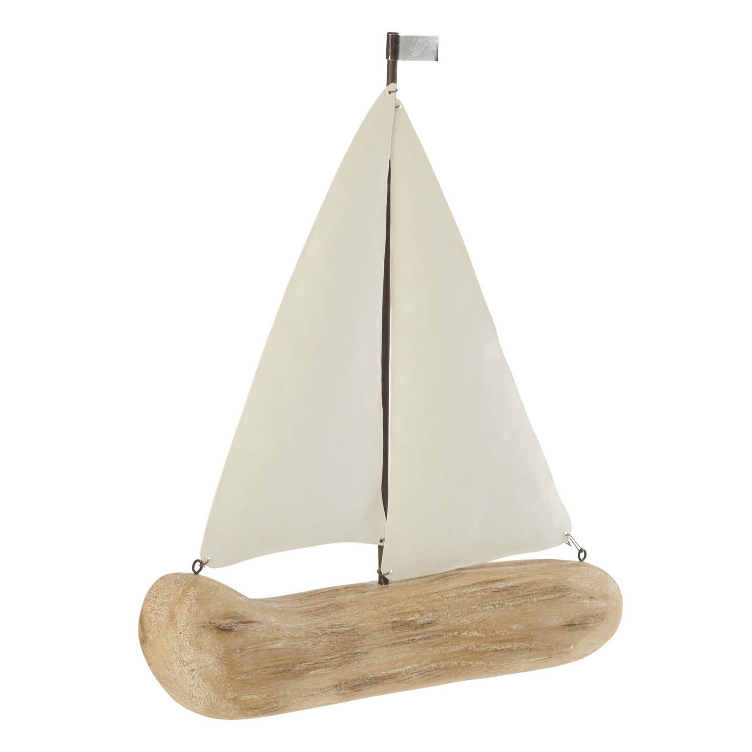 J-Line Voilier décoratif - bois - naturel/blanc - large