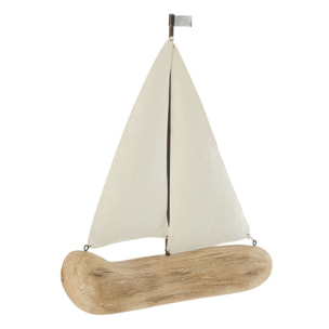 J-Line Voilier décoratif - bois - naturel/blanc - large